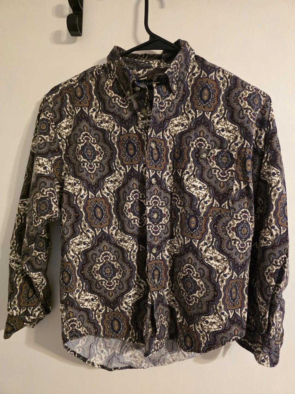 Vintage Architect Boys Button Front Shirt Medallion Paisley Print 100% Cotton M